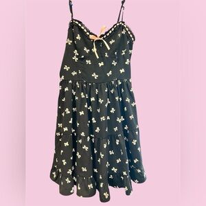 Arden B Black Tiered Dress with Cream Bow Print